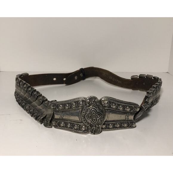 SAKS Fifth Avenue Leather Articulated Silver EtruscanBelt ITALY 31-33 waist - Picture 3 of 9